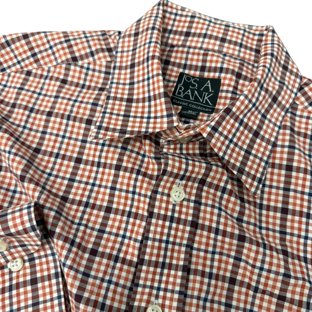 Jos. A. Bank Button Down Shirt Mens M Orange Navy White Check Classic Collection